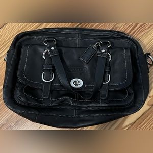 Black Coach Purse with white stitching & silver hardware
